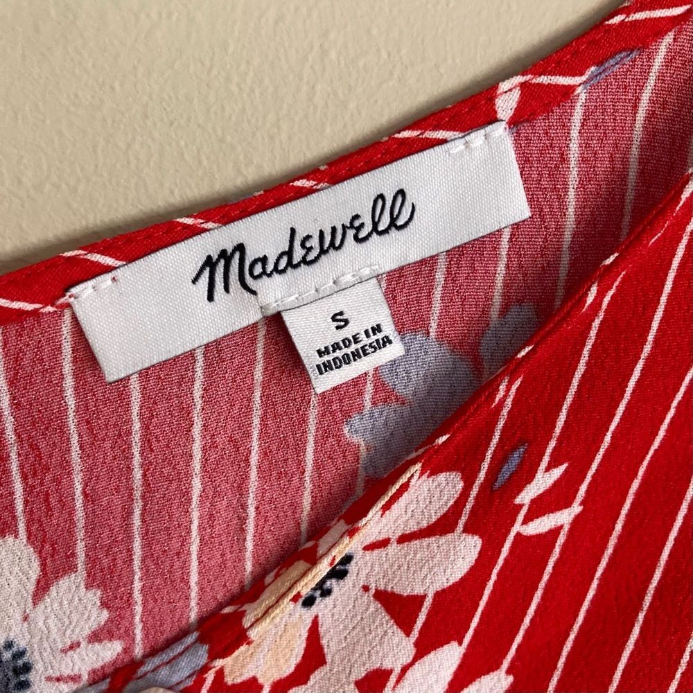 Madewell Rhyme Top in Daisy Society High Low Cap Sleeves Pinstripes Red Size S - Picture 11 of 12